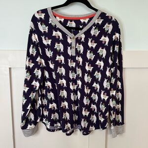 Cuddl Duds Pajama Top Women's Size XL Purple Llamas Long Sleeve Holiday Soft